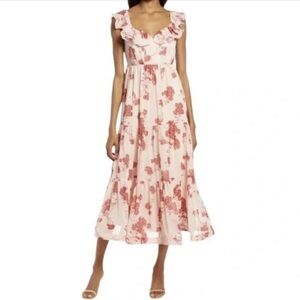 NWT CHELSEA 28 tier layer maxi dress pink floral v neck sleeveless women xs